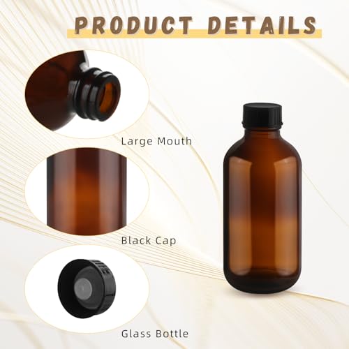 4 Pcs 120ml/4oz Amber Glass Bottles Boston Round Bottle Empty Sample Container with Black Cap for Essential Oil Perfume Liquid