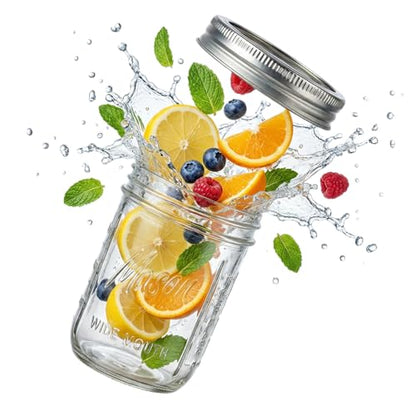 WELLIFE 12 Pack 16 oz Mason Jars with Lids, Wide Mouth Glass Canning Jars, Airtight Leak-Proof Storage Jars for Food, Pickling, Fermenting - color: Clear Mason Jars 16oz-12Pcs