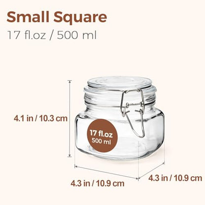 ComSaf Square Small 17 oz Glass Jars with Airtight Lids 6 Pack Wide Mouth | Overnight oats, Jam pickling, Spice storage, Gift jars, Sourdough pickling, Pantry organization, Jam jelly honey, Snacks - size: 17oz*6