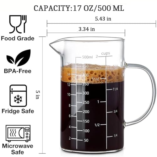 Measuring Cup, 500ML 2 CUP Glass Liquid Measuring Cup with Blank Label, Three Scales (OZ, Cup, ML/CC) High Borosilicate Glass for Kitchen or Restaurant, V-Shaped Spout Measuring Cups