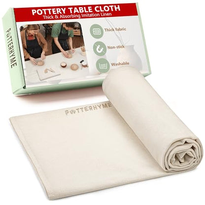 Imitation Linen Tablecloth 59x39 Inch Large - Cotton Canvas Drop Cloth Sheet for Table - Versatile Pottery Fabric Sheets for Painting, Ceramics, Wedging/Rolling Potters Clay with Tools (1pc)