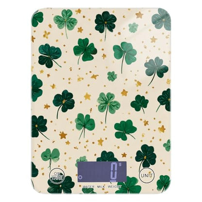 Food Scale Kitchen Scale for Baking Cooking Digital Food Weighing Measuring Scale Small Waterproof Electric Food Scale Green Clovers and Stars - color: Green Clovers and Stars