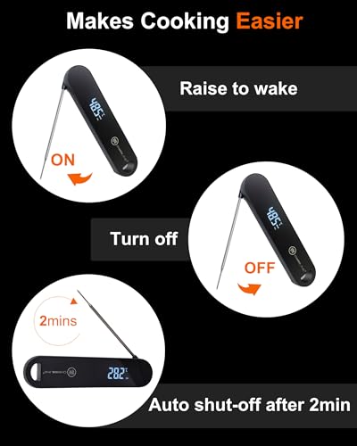 Charmline 0.5 Sec Instant Read Meat Thermometer Digital, 180° Auto-Rotating Display LED, Food Thermometer for Cooking, Baking and Grilling, Dual Battery Design for Longer-Lasting Performance