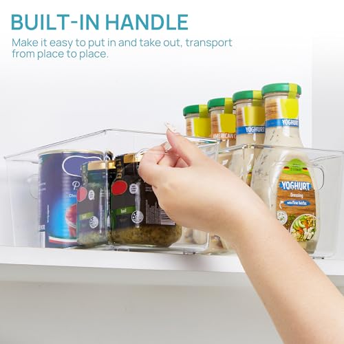 Vtopmart Clear Plastic Storage Bins, 6 PCS Pantry Organizer Bins with Handle for Refrigerator, Fridge, Cabinet, Kitchen, Countertops, Cupboard, Freezer Organization and Storage, Small - size: S(9.3"×5.2"×4.3")