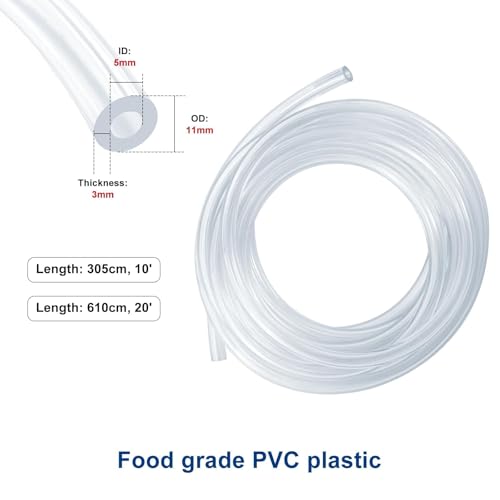 20 Feet - Kegerator Line 3/16" ID 7/16" OD Beer Line Tubing Food Grade Hose Clear Vinyl PVC Tubing with 6 PCS Hose Clamps for Kegerator, D Coupler, Draft Beer Tower Beer Dispensing - size: 20Ft Beer Line