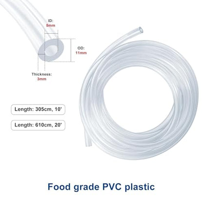 20 Feet - Kegerator Line 3/16" ID 7/16" OD Beer Line Tubing Food Grade Hose Clear Vinyl PVC Tubing with 6 PCS Hose Clamps for Kegerator, D Coupler, Draft Beer Tower Beer Dispensing - size: 20Ft Beer Line