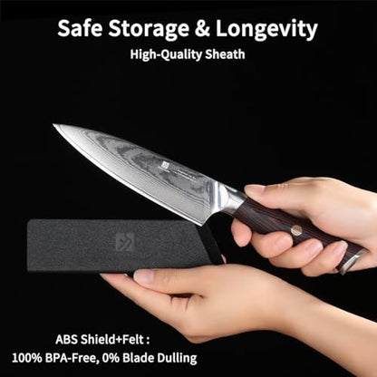 Utility Knife,5.5inch Damascus knife,67-Layer High Carbon Stainless Steel Kitchen Knife,Professiona Sharp Cutting Knives with Ergonomic Red G10 Handle,Gift Box for Home and Kitchen Birthday Gift - style: 13C pro Utility Knife(Red Black)