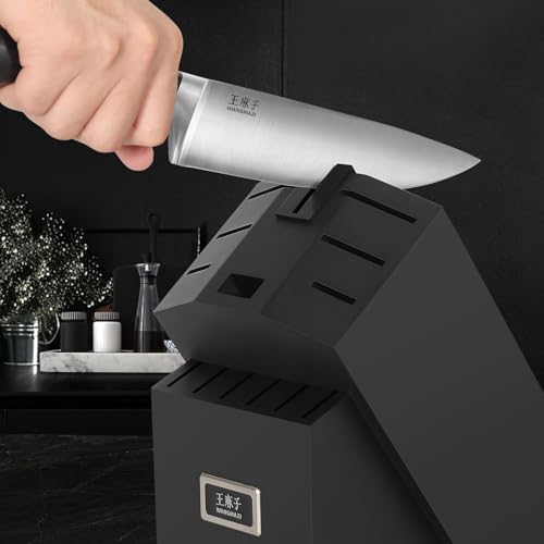 WANGMAZI 15 Pcs Knife Set with Block, Dishwasher Safe Kitchen Knife Set with Built in Sharpener Block, High Carbon Stainless Steel Dishwasher Safe Knives with Ergonomic Handles for Chef, Black Pro - color: 04-Black Pro