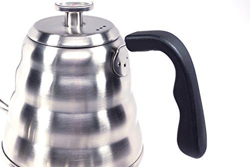 Pour Over Coffee Kettle with Thermometer 1.2L - Gooseneck Hand Grip - Premium Stainless Steel - Bonus Coffee Scoop