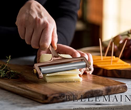 Bellemain Stainless Steel Wire Cheese Slicer - Hand Held Cheese Cutter for Cheddar, Gruyere, Raclette, Mozzarella Block, Adjustable Shaver, Thick & Thin Slicer, Curler (Rose Gold) - color: Rose Gold