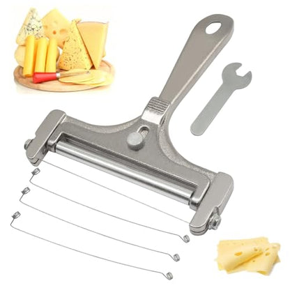 Silver Cheese Slicer Kit Wire Food Slicer | Adjustable Thickness, Handheld, 4 Replacement Wires & Wrench, For Butter Mozzarella Cheddar, Block Butter - style: Silver