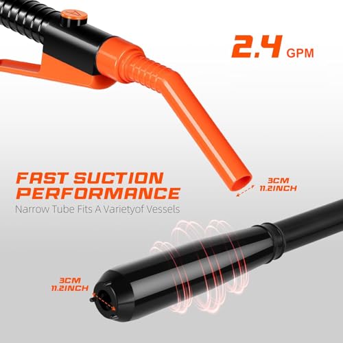 Fuel Transfer Pump Battery Powered Gas Pump For 5 Gallon Gas Can | Automatict Shut-off Nozzle, 47 IN Long Hose, Adapters for Different Size Gasoline Tank - size: 1 Pack of Medium orange