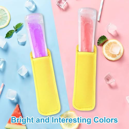 JANYUN 24 Pack Yellow Popsicle Bags Ice Pop Sleeves Antifreezing Holder | DIY Blank Elasticity Neoprene Freeze Frozen Pops Holders Yogurt Treats Sleeves Summer Party Favors Classroom School Gifts - color: Yellow