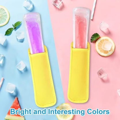 JANYUN 24 Pack Yellow Popsicle Bags Ice Pop Sleeves Antifreezing Holder | DIY Blank Elasticity Neoprene Freeze Frozen Pops Holders Yogurt Treats Sleeves Summer Party Favors Classroom School Gifts - color: Yellow