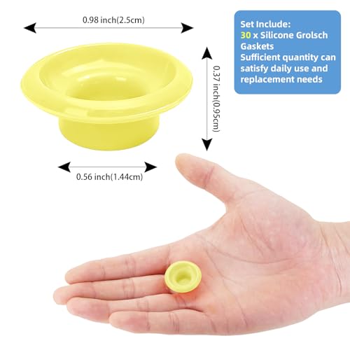 30Pcs Dopamine color Silicone Gaskets Washers Seals for Cap Swing Flip Top Bottle for Home Brew Beer Soda Bottle Sealing(flat,full cover) (Lemon Yellow) - color: Lemon Yellow