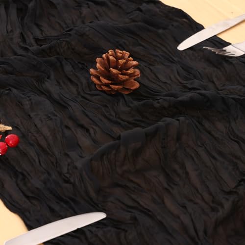 Black Cheesecloth Table Runner 120 Inch 10FT Cheese Cloth Runners 1 Pack for Baby Shower, Banquet, Theme Party, Football Theme - color: Black