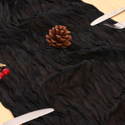 Black Cheesecloth Table Runner 120 Inch 10FT Cheese Cloth Runners 1 Pack for Baby Shower, Banquet, Theme Party, Football Theme - color: Black