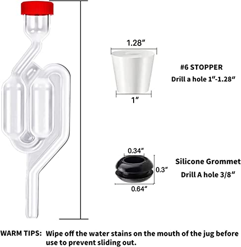 Twin Bubble Airlock Set [6 Pack], Brew Kits Airlocks for Fermenting,Fermentation Airlock with 6 Stoppers + 12 Grommets