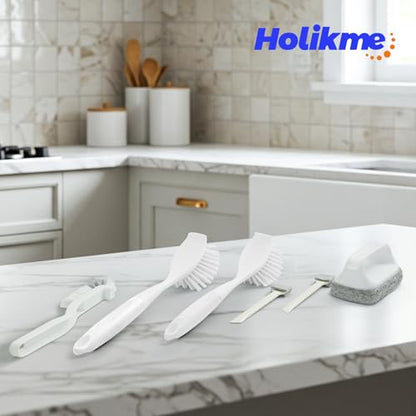 Holikme Cleaning Brush Set, Scouring Pad for Cleaning, Groove Gap Brushes for Pot, Pan, Kitchen Sink, Wire Brushes (White) - color: White