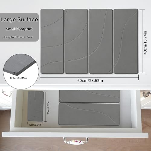 2PCS Stone Dish Drying Mat for Kitchen Counter,Collapsable Stone Dish Drying Mat with Diatomaceous Earth for Quick Drying-Ultra Absorbent-Eco-Friendly,Foldable -23.6"×15.7" Light Gray Wave Grooves - color: DKHX-Light Gray
