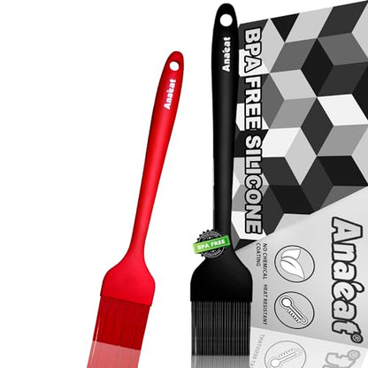 Anaeat 2 Pack Silicone Basting Pastry Brushes - Heat Resistant Brush with Soft Bristles, Hygienic One-Pieces Design, Marinade Brush Great in Baking for Spreading Oil Butter Sauce BBQ Grill - color: 2 Pcs (10" Black + 8.2" Red)