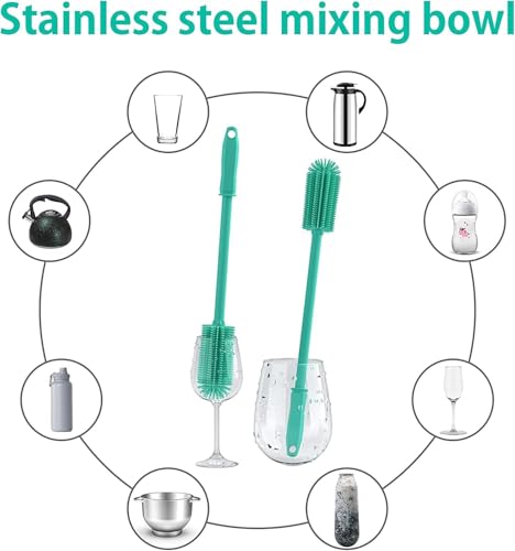 Long Silicone Bottle Cleaning Brush | 2 Pack| 16”+13”Water Bottle Brush Cleaner Brush for Hydro Flask,Glassware,Vacuum Sports Bottle&Vases,Silicone Water Bottle Cleaner Brush for Narrow Neck - color: Green