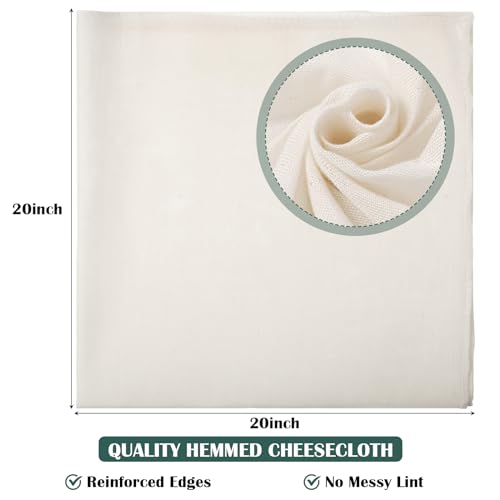 Reginary 48 Pcs 20 x 20 Inches Cheese Cloths Bulk, Grade 100, Hemmed Reusable Cheesecloth Bag for Straining Unbleached Cotton Muslin Cloth for Cheese Making, Cooking, Baking, Juicing, Butter, Turkey - size: 20 x 20 Inches