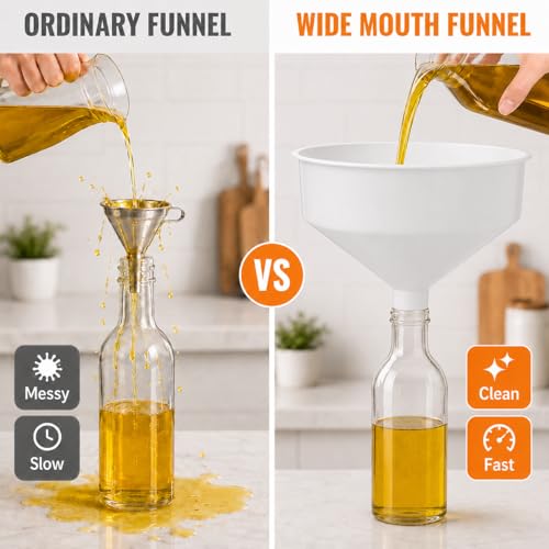 DOITOOL Large Plastic Funnel, 9.44 in Wide Mouth Kitchen Funnel, Large Food Grade Canning Funnels for Beer Oil Jam, Cooking Kitchen Accessories for Filling Bottles Bags