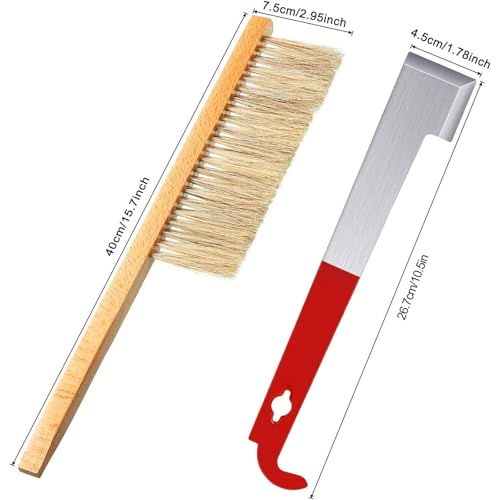 Mudder 3 Pcs Bee Hive Tools for Beekeeping, Stainless Steel J Hook and 2 Bee Brush, Beehive Brush Frame Lifter and Scraper Beekeeping Starter Kit for Beekeepers