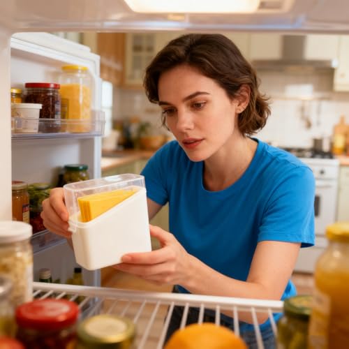 Cheese Holder for Refrigerator Leakproof Non-Slip Organizer Holder With Lid | Refrigerator Sliced Cheese Organizer Box for Kitchen Home Dormitory Hotel Restaurant Apartment Businesses Rental