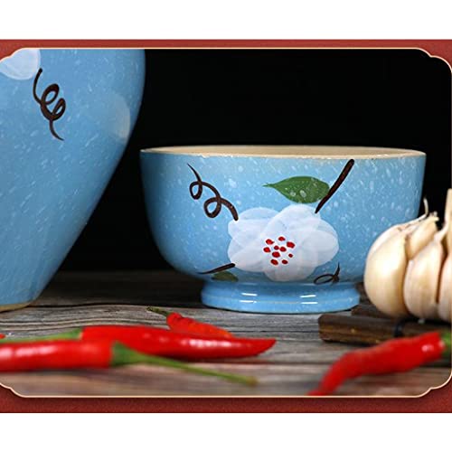 ZHOUXIAO Pickle Jar Ceramic Jar with Lid,Flower Traditional Chinese Fermentation Kit Crock with Water Seal Airlock Lid, Fermentation Jar for Kimchi,Sauerkraut,Kombucha Jar 3KG