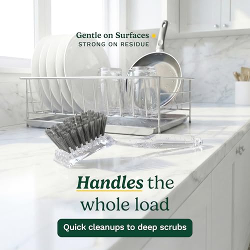 Cuisinart Dish Brush with Handle, 2 Pack, Firm Bristles | Multi-purpose dish scrubber for plates, pots, and pans, deep cleaning removes grease, safe for nonstick, built-in scraper - color: Rectangular- Dark Gray