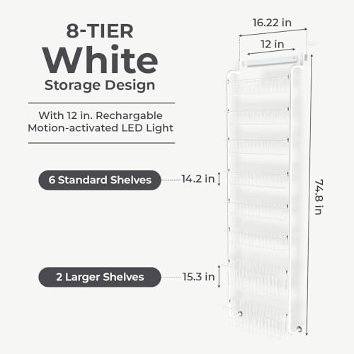 Over Door Organizer Storage - 8 Tier White Metal Over the Door Pantry Organizer Heavy Duty Hanging Storage Rack, Behind Cabinet Shelves for Home, Kitchen, Bathroom, Closet, Pantry