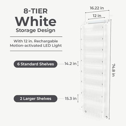 Over Door Organizer Storage - 8 Tier White Metal Over the Door Pantry Organizer Heavy Duty Hanging Storage Rack, Behind Cabinet Shelves for Home, Kitchen, Bathroom, Closet, Pantry