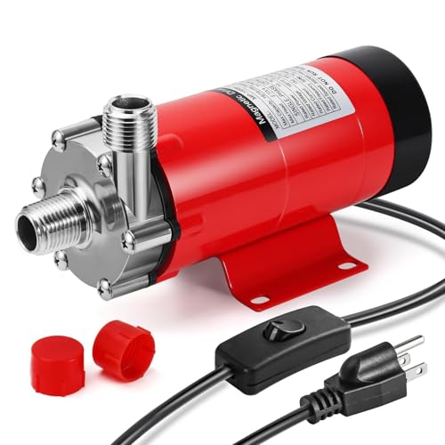 MRbrew Wort Pump With Switch Stainless Steel Magnetic Beer Pump Brewing for Wort Transfer, 1/2”NPT Thread Head 110V Quiet Operation Excellent High Temperature Resistance System for Homebrew - size: Red Pump (Switch)