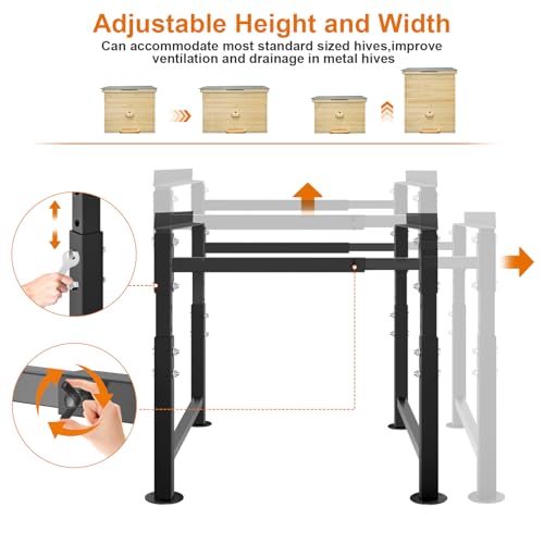 Adjustable Metal Bee Hive Stand, Sturdy Beehive Stand for 8/10 Frame Beehive Box, Easy to Assemble Bee Stand for Beekeeping with Round Base