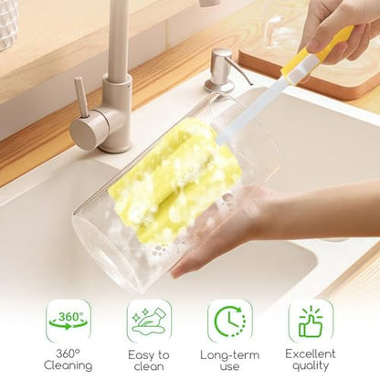 3PCS Adjustable Sponge Cleaning Brush Long Handle Bottle Scrubber Soft for Coffee Glasses Pot Milk Cup Mugs Winebottle Baby Narrow Neck Bottles Random Color
