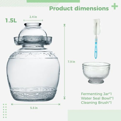 Traditional Chinese Fermenting Crock, Glass Fermentation Jar With Water Seal Lid For Sauerkraut, Kimchi, And Pickles