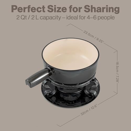 Swissmar Lugano Cast Iron Cheese Fondue Set, 9-Piece, 2 QT / 2 L - Ideal for Melting Cheese, Chocolates, Caramel, & More - Perfect for Kitchen Collection & Gift Giving - Metallic Black - color: Metallic Black