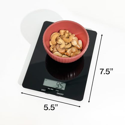Glass Platform Digital Kitchen Scale - for Food Coffee Lab - LCD Display gram Ounces lb:oz fl.oz ml - 11 LB/5 KG Capacity - Battery Included - Black by The Display Guys - color: Glass - Black