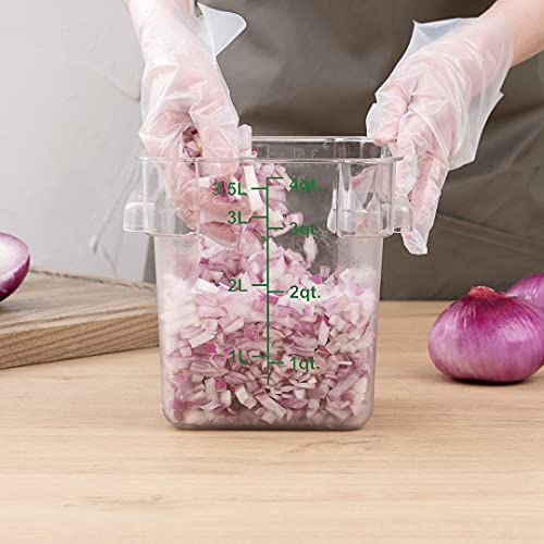 Restaurantware Met Lux 4 Quart Brine Buckets 10 Square Marinating Containers - With Volume Markers Built-In Handles Clear And Green Plastic Dough Rising Buckets Freezer-Safe Lids Sold Separately - size: 4 Quarts, style: 10 Count