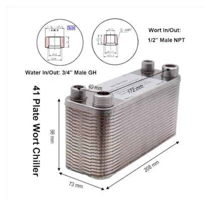 20/30/60 Plates Heat Exchanger Wort Chiller Cooler SUS 304 Stainless Steel For wort Cooling(41 Plates 1/2 NPT+3/4 GH) - size: 41 Plates 1/2 NPT+3/4 GH