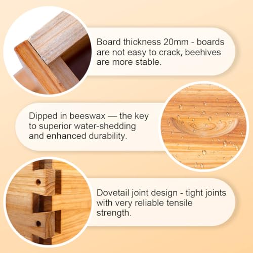 10 Frame Bee Hive Box, Langstroth Medium Super Bee Box Dipped in 100% Beeswax Include Beehive Frames and Waxed Foundation Sheets (Unassembled) - size: Medium Box