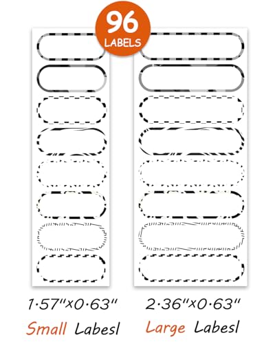 96 PCS Waterproof Bottle Labels, Write-On Kids Name Labels, Self-Laminating Self-Adhesive Bottle Strickers for Daycare School, Assorted Sizes