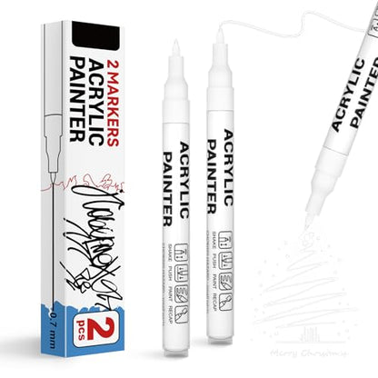 Acrylic Paint Pens Waterproof Markers 2 White Permanent Marker Pens Acrylic Pens for Rock Painting Glass Stone Ceramic Metal Fabric Pebble Painting pens Craft Supplies - color: White