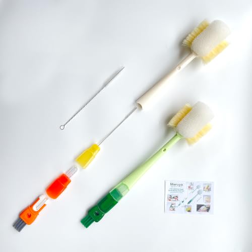 5 in 1 Bottle Cleaning Brush Set, Detail for Baby Bottle Cleaner | 5 in 1 Multifunctional, Cup Lid Clean Brushes, Straw Cleaner, Detail for Baby Bottle Nipple, Sponge Bottle Cleaner - color: Orange & Green