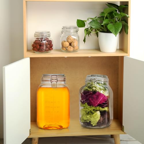 1.1 Gallon Large Glass Food Storage Jars with Airtight Lids,Set of 2 Square Wide Mouth Airtight Glass Storage Container,135oz Kitchen Mason Jar with Measurement Mark,for Flour Sugar Canning.