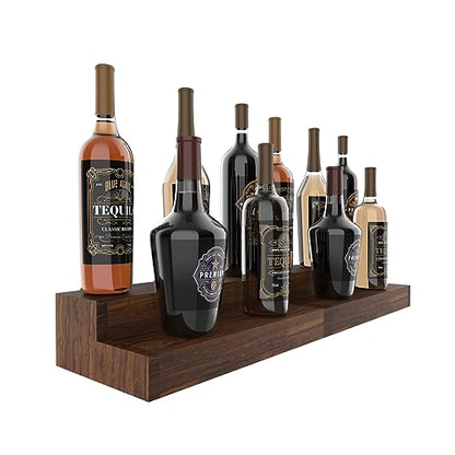 TONGMO 2 Pack Liquor Bottle Stand - 2 Tier Liquor Bar Bottle Display Shelf, Holds 16Bottles, Real Wood, Easy to Clean, No Installation Required - 15.8 Inch Each (Dark Walnut)
