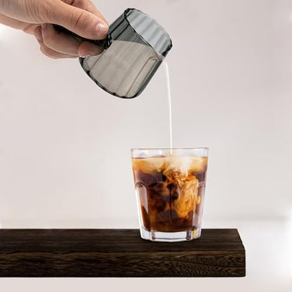 FANTESTICRYAN 6OZ Measuring Cup, Ribbed Borosilicate Glass Espresso Cup, V-Shaped Spout Drain Espresso Double Shots, Coffee Milk Tea Accessories (Dark Gray, Glass Handle) - style: Dark Gray Glass