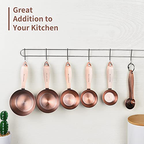Copper measuring cups and spoons set,Includes Stainless Steel 5 Measuring Cups and 5 Measuring Spoons and Measure Ingredient Leveler and Rings（copper）